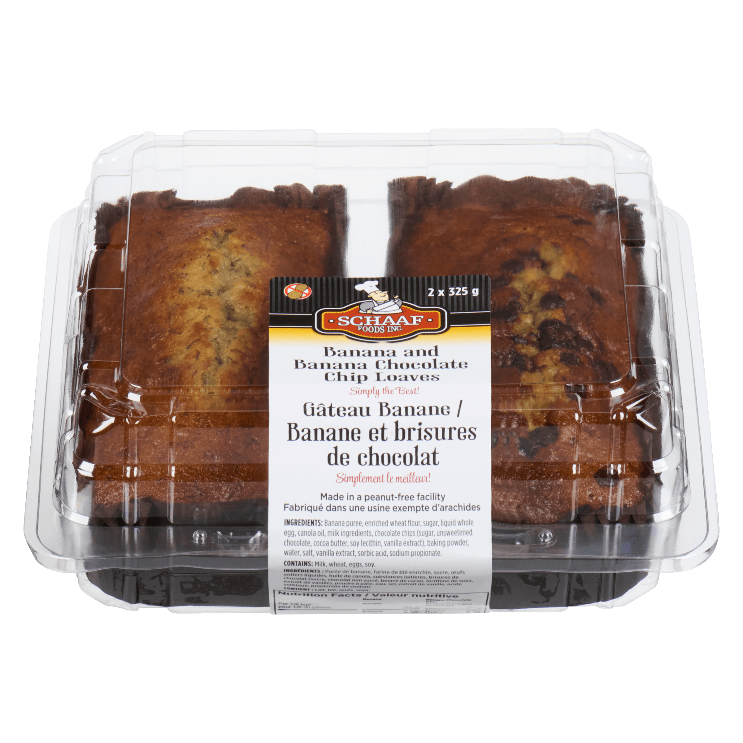 Banana and Banana Chocolate Chip Loaves (Twin-Pack) - Premium Loaf Cake by Schaaf Foods